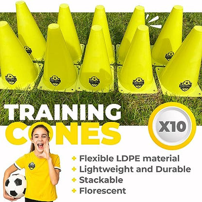 - Football Master ™ | Set of 10 Sport Training Football Equipment Traffic Cones | For Football, Soccer, Skating, Outdoor Games -