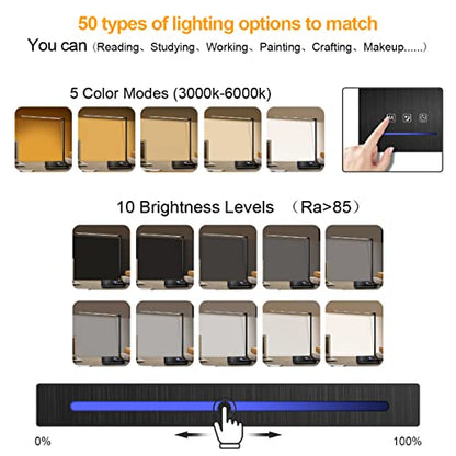 Desk Lamp, Eye-caring Table Lamp with USB Charging Port, Dimmable Bedside Lamp With Night Light , 5 Light Modes x 10 Brightness Levels, Touch Control, for Home, Office ,Bedroom, Reading, Work, Study