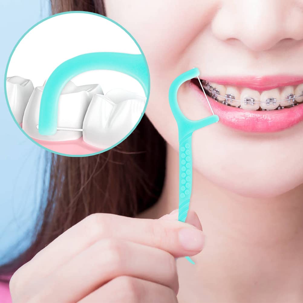 - 100 Pcs Dental Floss, Dental Floss Picks Disposable Portable Floss Sticks Dental Floss Toothpick Tooth Picks Sticks Interdental Cleaning Tool for Travel Home Office Restaurant(Blue)