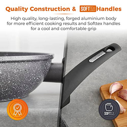 - Tower Cerastone T81276 Forged 5 Piece Pan Set | Non-Stick Coating | Soft Touch Handles -, 18/20/22 cm Saucepans and 20/28 cm Frying Pans, Graphite