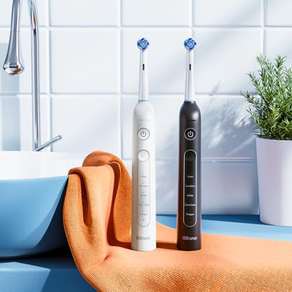 Bitvae Rotating Electric Toothbrush 2 Packs for Adults with Pressure Sensor, Gifts for Men/Women, 5 Modes Rechargeable Power Toothbrush with 8 Brush Heads, Black & White, R2