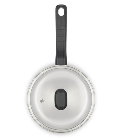 - Tefal Comfort Max | Pan Set | 14cm Milkpan, 16cm and 18cm Saucepans with Lids | 20cm and 24cm Frying Pans | Silver -