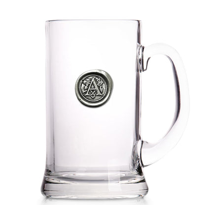 - English Pewter Company | 1 Pint Monogram Initial Beer Mug Glass Tankard | Personalised With Your Choice of Initial -