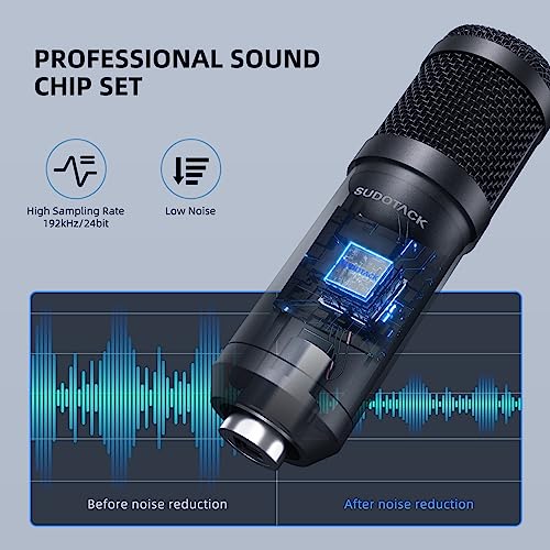- SUDOTACK USB Streaming Podcast PC Microphone | Professional 192KHZ/24Bit Studio Cardioid Condenser Mic Kit -