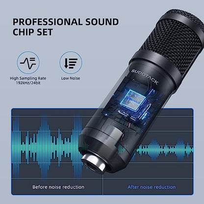 - SUDOTACK USB Streaming Podcast PC Microphone | Professional 192KHZ/24Bit Studio Cardioid Condenser Mic Kit -