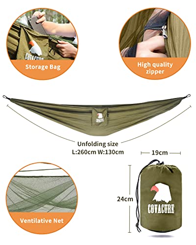 COVACURE Camping Hammock with Mosquito Net, Ultralight 210T Parachute Nylon with Two 10FT Tree Straps for Outdoor Camping Accessories