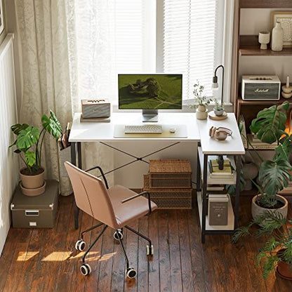 CubiCubi 100 cm Small L Shaped Computer Desk with Storage Shelves Home Office Corner Desk Study Writing Table, White