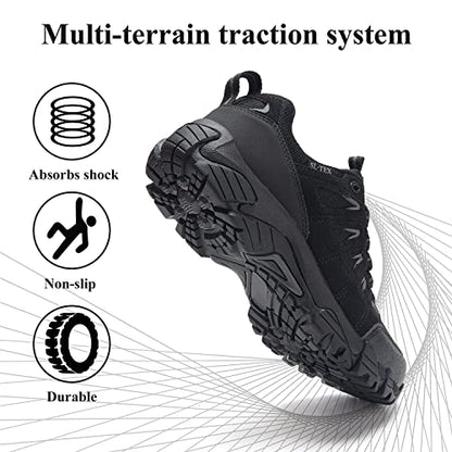 - SHULOOK Walking Shoes | Mens Waterproof Hiking Shoes | Non Slip | Lightweight |  Black/Grey -