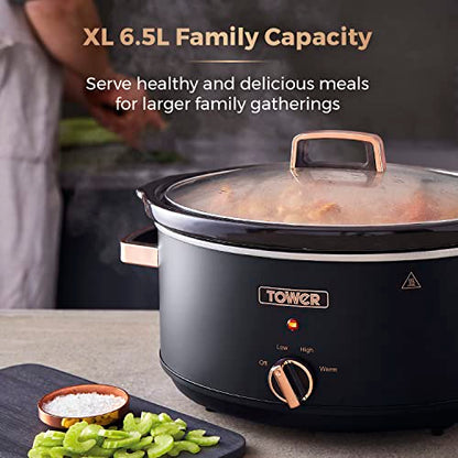 - Tower T16043BLK Cavaletto | 6.5 Litre Slow Cooker | 3 Heat Settings -