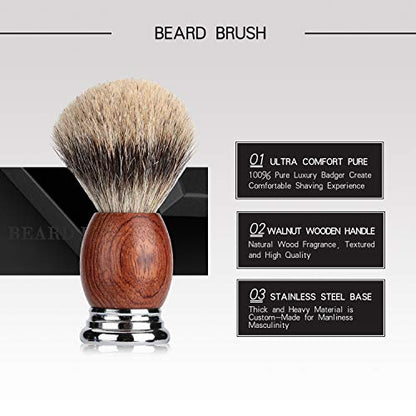 100% Pure Badger Hair Shaving Brush Handmade with Walnut Wooden Handle and Stainless Steel Base Perfect for Wet Shaving (Brown)