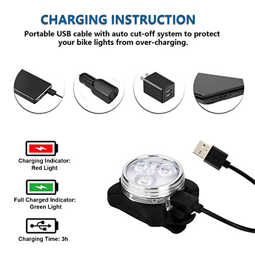 Balhvit Bike Light Set, Super Bright USB Rechargeable Waterproof Mountain Road Safety & Easy Mount LED Bicycle Lights, USB Cycling Front & Rear Light