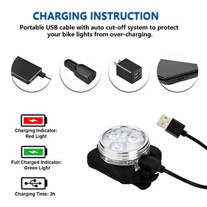 Balhvit Bike Light Set, Super Bright USB Rechargeable Waterproof Mountain Road Safety & Easy Mount LED Bicycle Lights, USB Cycling Front & Rear Light