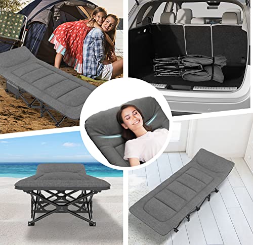 ATORPOK SHOP Camp Beds for Adults with Cushion and Pillow, Portable Travel Camping Cot for Sleeping, Lightweight Tent cot with Carry Bag Supports 450 lbs (Gray)