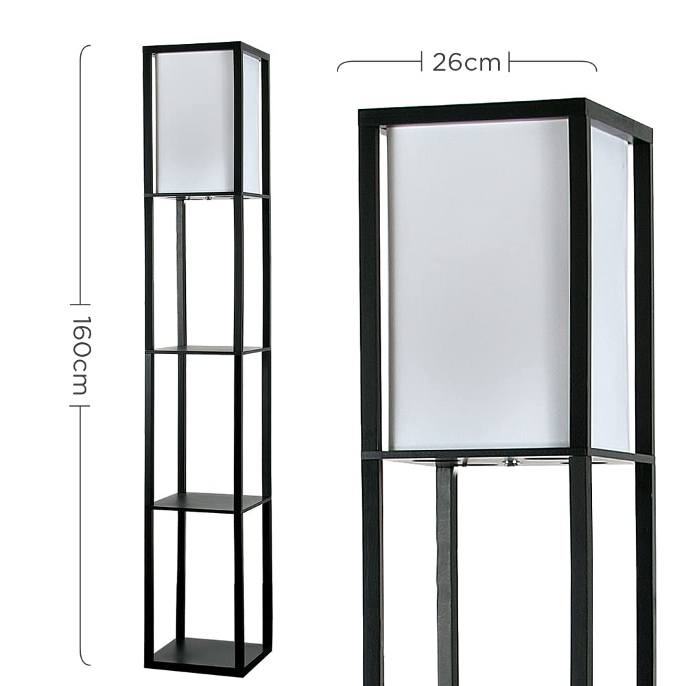 - MiniSun, Wooden Floor Standard Lamp with Shelves Living Room Lounge Light -