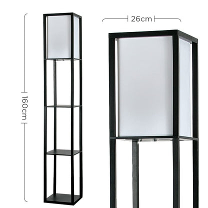 - MiniSun, Wooden Floor Standard Lamp with Shelves Living Room Lounge Light -