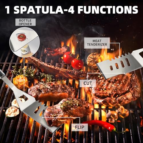 11Pcs BBQ Accessories, Professional Stainless Steel BBQ Grill Tool Set, Portable Barbecue Utensil Set with Case, Birthday BBQ Gift for Men Backyard Outdoor Camping Barbecue Cooking Picnics