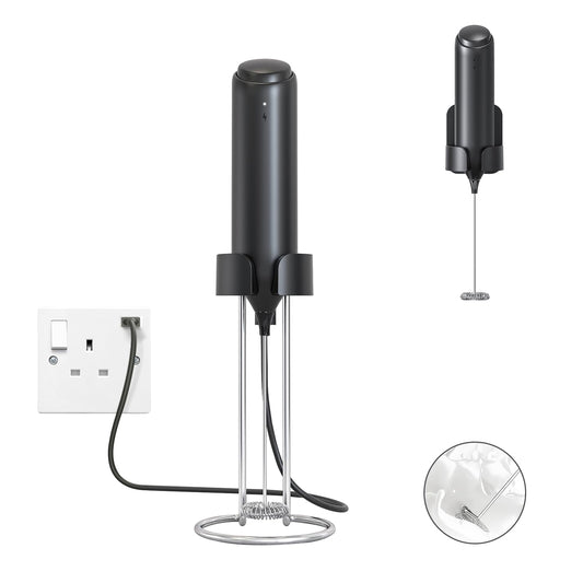 - ELMWAY Rechargeable Milk Frother Handheld | Integrated Charging Stand | 13000rpm Motor Stainless Steel Mixing Head Electric Whisk -