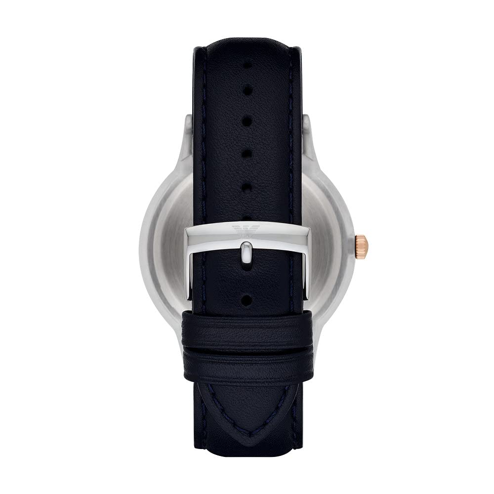 - Emporio Armani Watch for Men | Two Hand Date Movement | 43 mm Silver Stainless Steel Case with a Leather Strap | AR11188 -