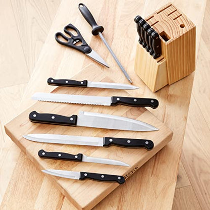 Amazon Basics 14-Piece Knife Set with Block, Black