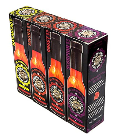 - Psycho Juice | Mini Four Pack | Chilli & Hot Pepper Sauce 59 ml (Pack of 4) -