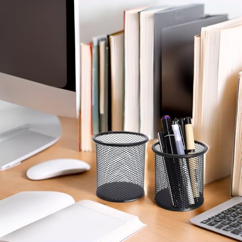 DARUITE 4 Pack Pen Pot, Pen Holder, Mesh Pencil Holder, Metal Pen Pots for Desk, Desk Pen Holder, Pencil Pot for Office, Home, Classroom (Black)