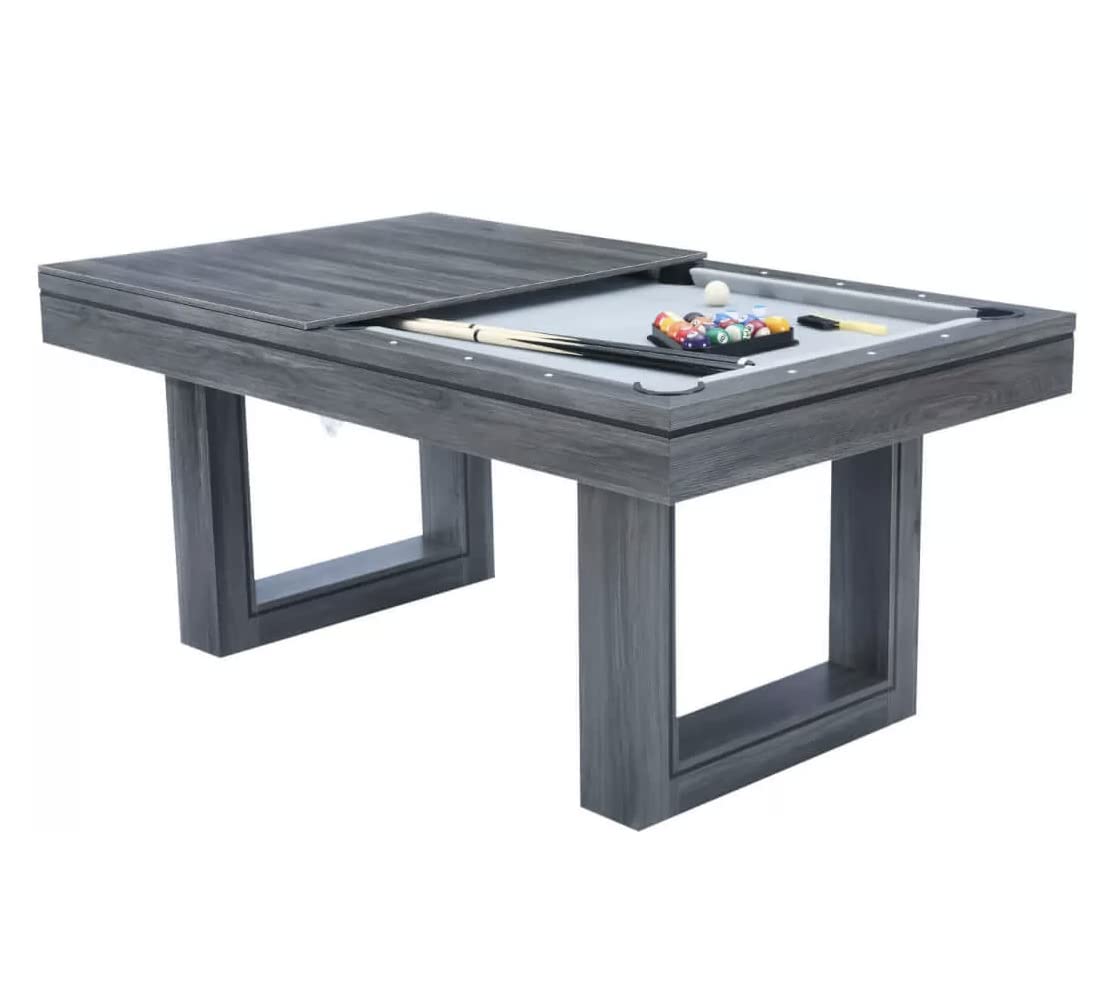 6ft / 7ft Pool Table With Dining Table Top & Table Tennis Table Family Leisure Snooker Billiards Games Table With All Accessories, Great for Kids and Adults (Driftwood with Grey Cloth, 7ft)