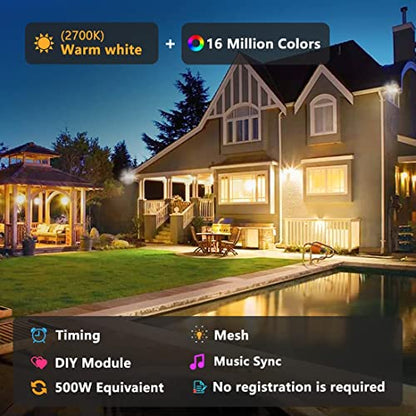 - Lighting master LED Floodlight 500W Equivalent 5000LM | Smart RGB Flood Lights Outdoor with APP Control | Colour Changing -