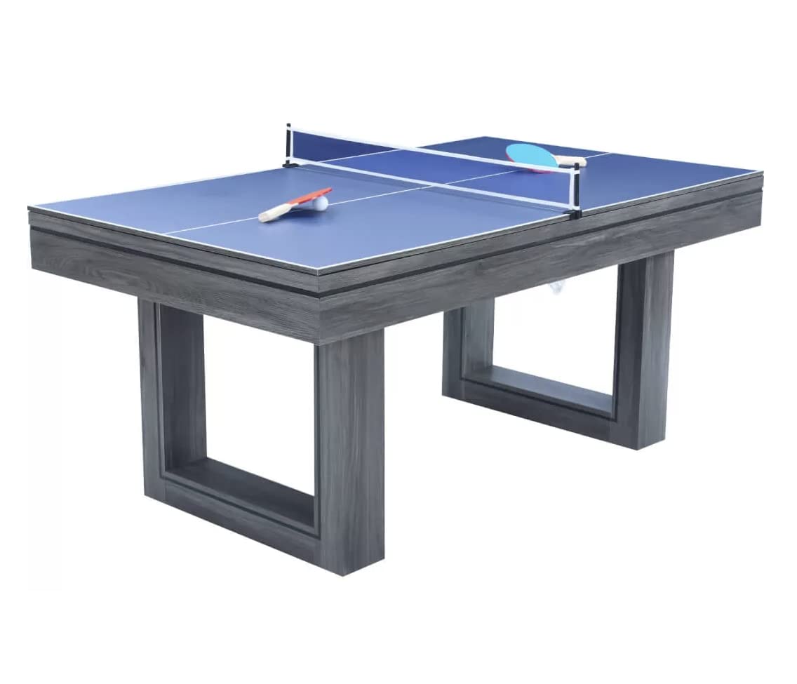 6ft / 7ft Pool Table With Dining Table Top & Table Tennis Table Family Leisure Snooker Billiards Games Table With All Accessories, Great for Kids and Adults (Driftwood with Grey Cloth, 7ft)