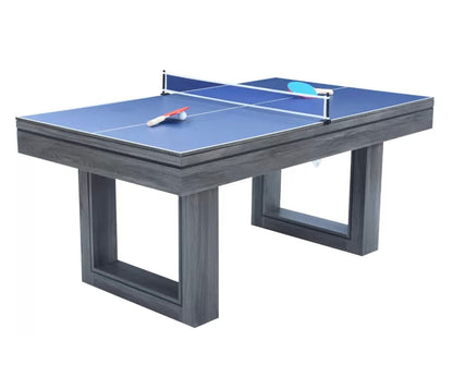 6ft / 7ft Pool Table With Dining Table Top & Table Tennis Table Family Leisure Snooker Billiards Games Table With All Accessories, Great for Kids and Adults (Driftwood with Grey Cloth, 7ft)