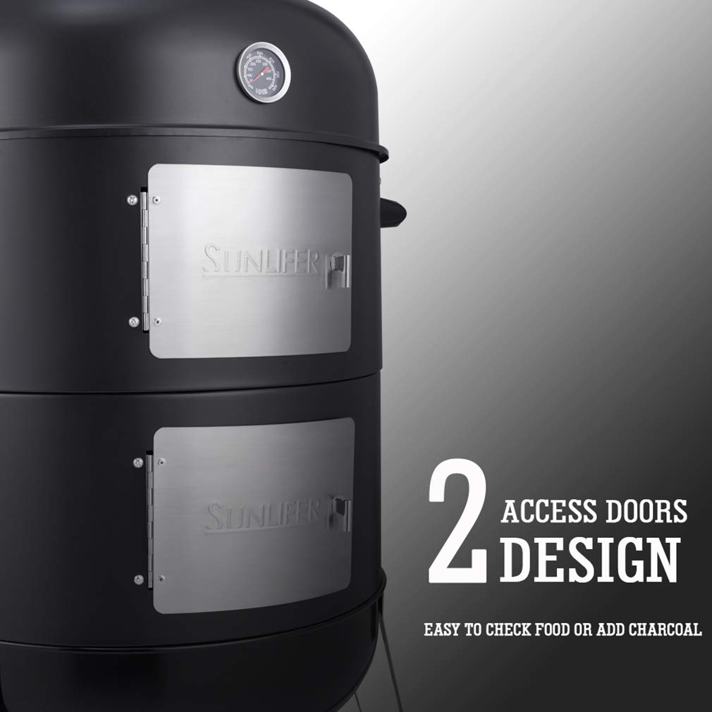 - SUNLIFER | BBQ Charcoal Smoker Grill | 3-in-1 Heavy Duty Barbecue Grill -