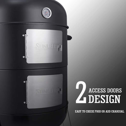 - SUNLIFER | BBQ Charcoal Smoker Grill | 3-in-1 Heavy Duty Barbecue Grill -