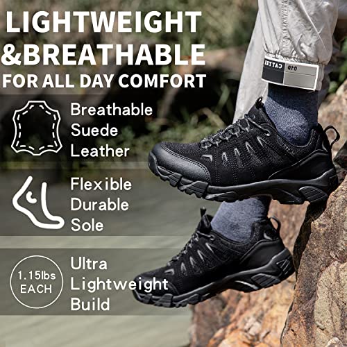 - SHULOOK Walking Shoes | Mens Waterproof Hiking Shoes | Non Slip | Lightweight |  Black/Grey -