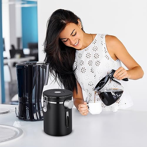 Airtight Coffee Canister, 2.8 L Stainless Steel Coffee Container for 1kg/35oz Coffee Beans, Coffee Storage Jars with Date Tracker, CO2 Valve and Scoop, Kitchen Storage Container for Coffee Beans&Tea
