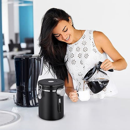 Airtight Coffee Canister, 2.8 L Stainless Steel Coffee Container for 1kg/35oz Coffee Beans, Coffee Storage Jars with Date Tracker, CO2 Valve and Scoop, Kitchen Storage Container for Coffee Beans&Tea