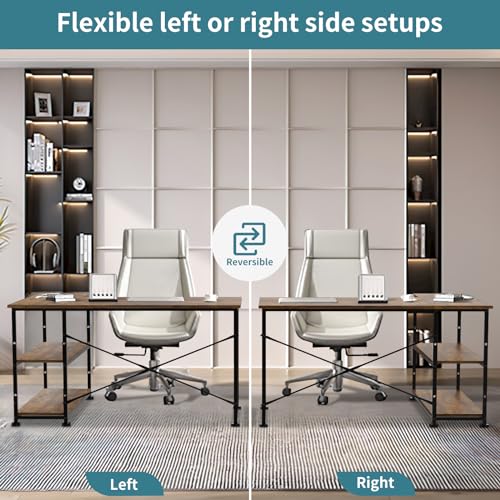 - TRIUMPHKEY 110CM L Shaped Corner Desk | Includes Shelves | Reversible Left or Right Computer Workstation -