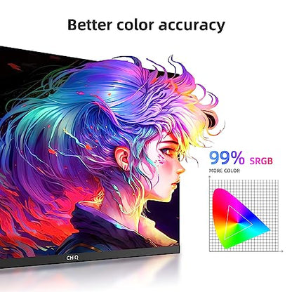 CHiQ 24F650, 24 Inch Monitor, FHD(1920x1080) PC Monitor, 75Hz, Ultra Slim, AMD FreeSync, 99% sRGB, HDMI&DP, VGA, USB, 2023 New