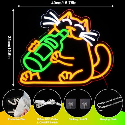 - OYCGZV Beer Cat Neon Light Sign | Drink Cat Neon Sign for Wall Decor -