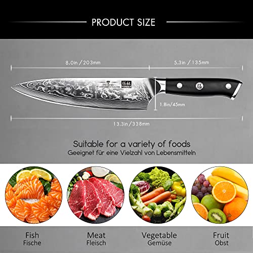 - SHAN ZU Japanese Chef Knife 8 Inch | Damascus Kitchen Knife | 67 Layers High Carbon Damascus Steel -