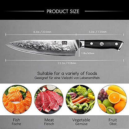 - SHAN ZU Japanese Chef Knife 8 Inch | Damascus Kitchen Knife | 67 Layers High Carbon Damascus Steel -