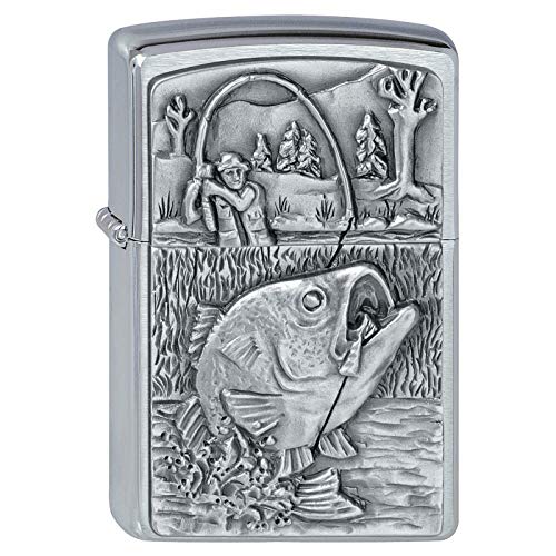 - Rutherfords Gifts Personalised Bass Fishing Emblem|  Brushed Chrome Lighter -