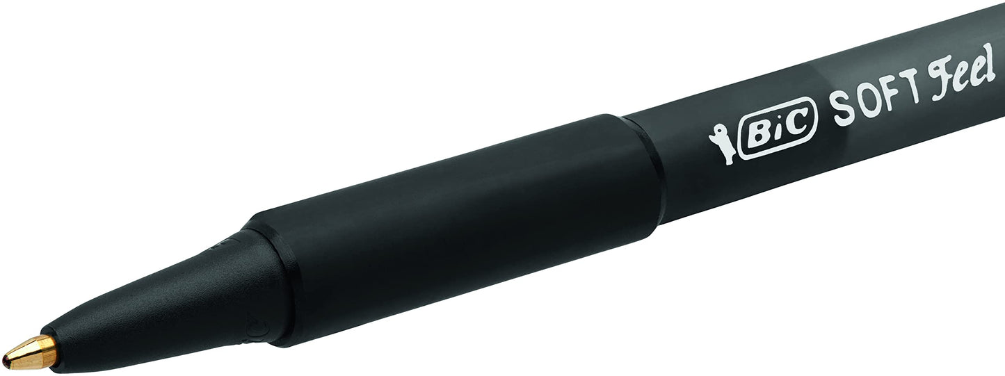 BIC Soft Feel Click Grip Ballpoint Pens, 1.0 mm Retractable Point, Soft-Touch Rubber Grip, Black, pack of 15