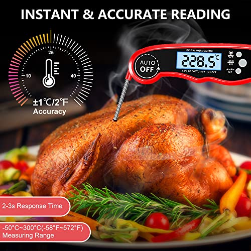 CIRYCASE Meat Thermometers, Fast & Precise Read Food Thermometer with 102cm Wire Probe, Backlight LCD Display, Calibration Function, BBQ Thermometer for Kitchen, Outdoor Cooking, Liquid & Grill