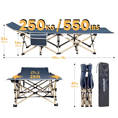 - OVERMONT Oversized Folding Camping Bed | 75 * 28" Extra Wide -