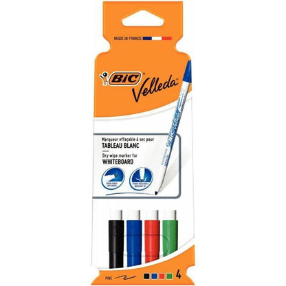 BIC Velleda 1721 Whiteboard Markers - Assorted Colours, Pack of 4, Dry Erase Pens for School or Office