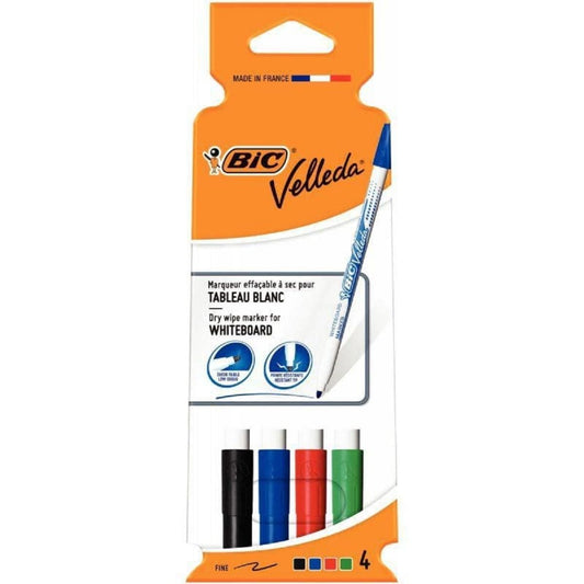 BIC Velleda 1721 Whiteboard Markers - Assorted Colours, Pack of 4, Dry Erase Pens for School or Office