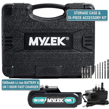 - MYLEK Cordless Drill 18V, 1300 mAh Li-Ion Driver -
