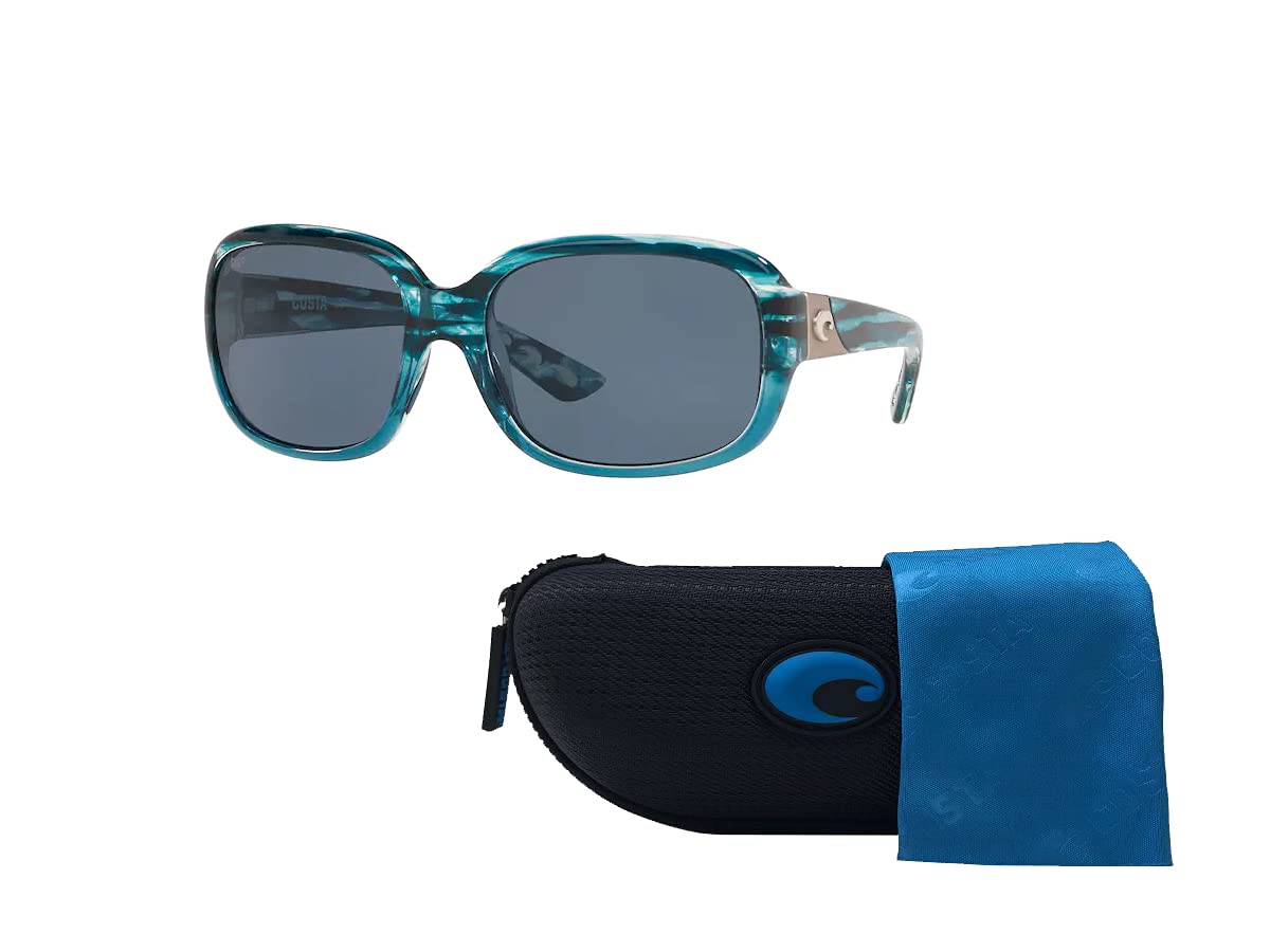 Costa Gannet 6S9041 Pillow Sunglasses for Women + BUNDLE with Designer iWear Eyewear Care Kit, Shiny Marine Fade / Grey 580p Plastic Polarzied, 58