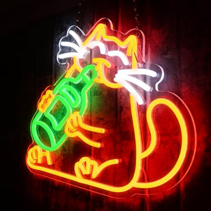 - OYCGZV Beer Cat Neon Light Sign | Drink Cat Neon Sign for Wall Decor -