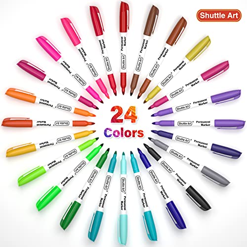 - Shuttle Art Permanent Markers | 24 Colors | Fine Point Assorted Colors | Permanent Marker Set -
