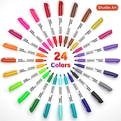 - Shuttle Art Permanent Markers | 24 Colors | Fine Point Assorted Colors | Permanent Marker Set -